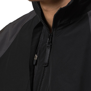 Unisex <b>Black</b> Color Blocking Racer Jacket Waterproof Windproof Breathable Zipper Closure Hooded Collar Sporty High Street Style - Product Image 2