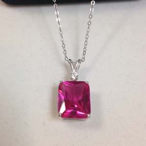 Collar Vintage de Plata de Ley con Zafiro Rosa Brillante Corte Esmeralda, Diseño de Estrella y Eslabones de Agua Dulce, Joyería de Herencia para el Día de San Valentín - Product Image 6