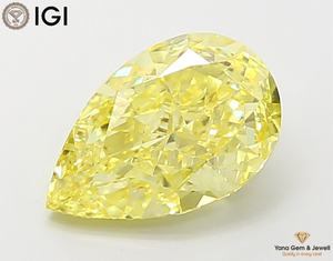 Diamant de laboratoire cultivé CVD de couleur jaune vif fantaisie, clarté VVS2, taille poire de 3,00 carats avec certificat IGI pour bague de fiançailles haut de gamme - Product Image 1