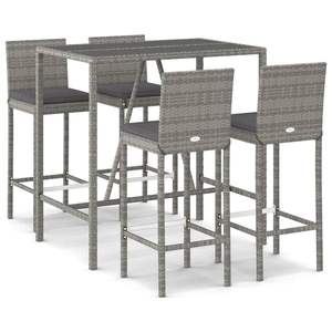 Ensemble de bar de jardin en rotin PE gris avec repose-pieds, élégant ensemble de repas d'extérieur - Product Image 2
