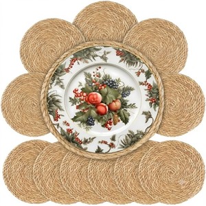 Stain Resistant Woven Placemat Round Water Hyacinth <b>Table</b> <b>Mat</b> Durable Braided Straw Coaster For Daily Kitchen Dining - Product Image 1