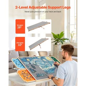 Tavolo in Legno Portatile per Puzzle da 1500 Pezzi con 4 Cassetti Girevoli in Feltro Colorato, 34x25 cm, con 2 Regolazioni Inclinabili - Product Image 5