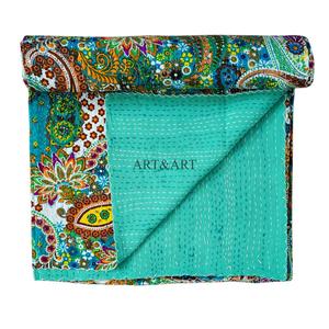 Exporters High-quality Comfortable Cotton Vintage Kantha <b>Quilt</b> Handmade <b>Throw</b> Bohemian Home Office Indian Style Paisley Print - Product Image 6