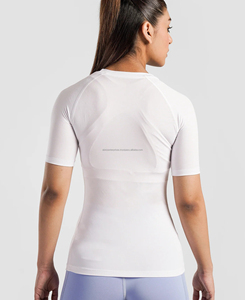 Round Neck Women's Compression Fitness Half Sleeve <b>Shirt</b> Breathable Spandex <b>Polyester</b> Gym-Wear & Running Digital Printing - Product Image 2