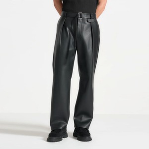 Pantalon en cuir pour homme, coupe ajustée, design personnalisé, vêtement décontracté haut de gamme, fermeture éclair imperméable, poids moyen, automne - Product Image 4