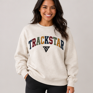 Women's Oatmeal Heather Multicolor Varsity Letter <b>Crewneck</b> Sweatshirt Oversized Long Sleeve Custom Logo Pullover Wholesale - Product Image 1