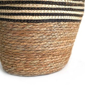 Panier de rangement en jonc de mer naturel à rayures avec poignées, panier de rangement fait main, vente en gros, écologique, fabriqué au Vietnam - Product Image 4