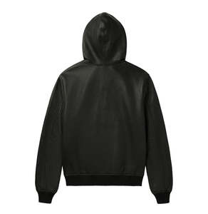 OEM ODM 100% High Quality Custom Avirex Men's Black Leather Hooded <b>Jacket</b> Embossed Logo Streetwear Zipper Front Regular Autumn - Product Image 3