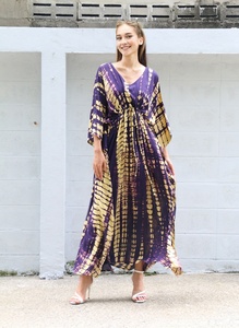 Cotton <b>Kaftan</b> Tie Dye Handmade Summer Beach Wear Resort <b>Plus</b> <b>Size</b> Floor-Length Long Sleeve Vintage Formal Eco-Friendly - Product Image 2