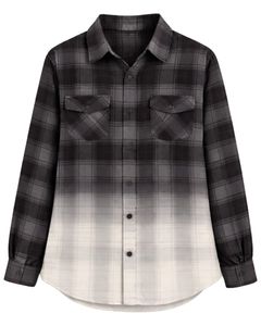 Chemise en flanelle à carreaux ombrés noirs pour femme, manches longues, boutonnée, décontractée, avec deux poches poitrine, automne-hiver - Product Image 1