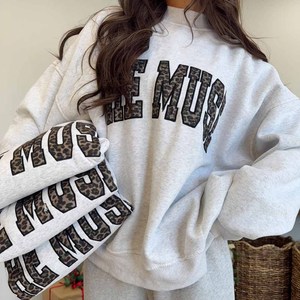 Dad's Favorite Fashion Women <b>Mock</b> <b>Neck</b> Sweatshirt Custom College Letter Applique Embroidery Cotton Casual <b>Top</b> - Product Image 6