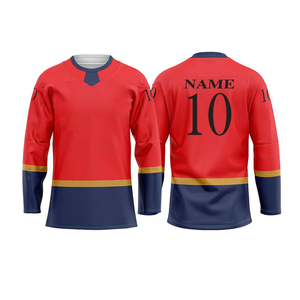 Maillot de hockey sur glace pour hommes, bleu, col en V, manches longues, imprimé par transfert thermique, respirant, polyester écologique, personnalisable pour équipe - Product Image 2
