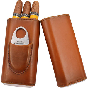 Estuche para cigarros de cuero genuino con cortador integrado para almacenamiento de tabaco premium y organización elegante, en venta. - Product Image 1