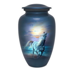 Adult Classic Sky Blue Glossy Running Horse Design Funeral Memorial Cremation Urn for Human Ashes Handcrafted Cremation Urn - Product Image 5