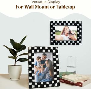 Folkulture Beaded Picture <b>Frame</b> for Wall or Tabletop | B&W Checkered Modern <b>Black</b> & White Photo <b>Frame</b> with Plexiglass - Product Image 2
