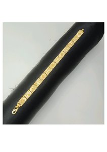 Bracelet pour homme en or jaune 22 carats avec panneau gravé de motifs floraux carrés, finition haut de gamme, bijoux élégants et traditionnels - Product Image 3
