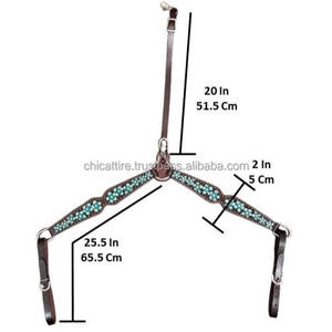 Collier de poitrine occidentale perlé floral turquoise fabriqué à la main en cuir repoussé pour Trail Riding Barrel Racing & Rodeo Style - Product Image 5