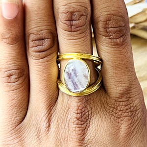 Unique Design Moonstone <b>Rings</b> Boho Brass <b>Ring</b> Women 18k Gold Plated Minimalist Geometric Band <b>Dainty</b> Jewelry Wholesale/OEM/ODM - Product Image 6