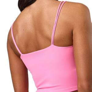 Camisola sin mangas ajustada para mujer, con tirantes finos, de elastano/nailon elástico, color rosa, informal, de verano, a la moda, transpirable y sexy. - Product Image 6
