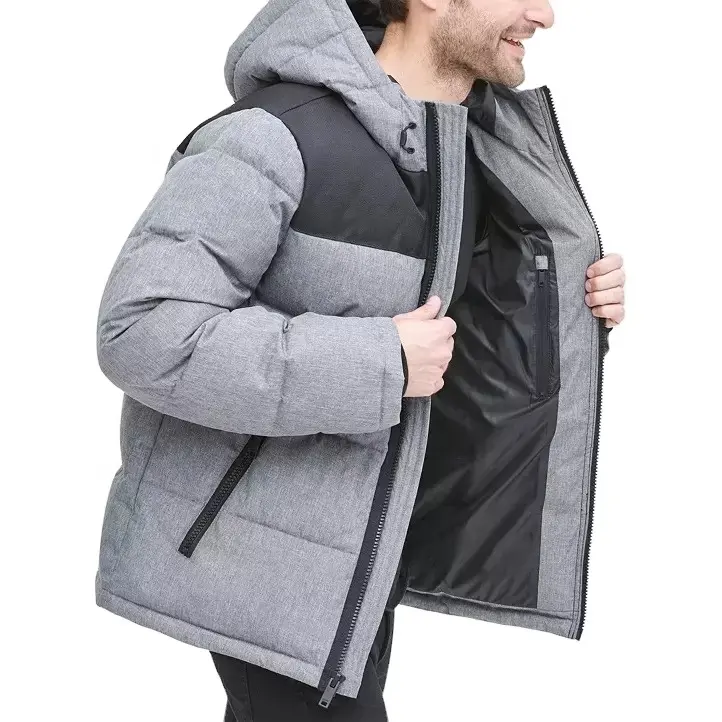Boy kapitone kış erkek kapşonlu kirpi ceketler özel logo baskı fermuar kabarcık boş rüzgarlık rahat ceket
