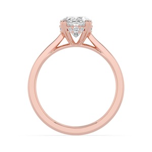 Bague de fiançailles contemporaine en or rose 10K avec diamants de laboratoire 3.14 carats, taille ronde et ovale, bijoux de mariage élégants - Product Image 2