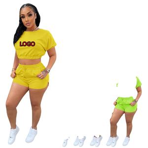 Custom LOGO 2025 Summer Clothes 2 Two Piece Sets for <b>Women</b> <b>Short</b> Pants Crop Top Hollow <b>Women's</b> <b>Biker</b> <b>Shorts</b> and T-shirt Sets - Product Image 2