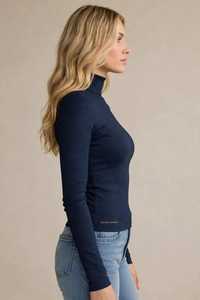 Oneten Apparels <b>Women</b> <b>Navy</b> Long Sleeve Turtleneck <b>Top</b> Casual Solid Knitted Jersey Tee - Product Image 2