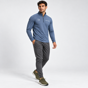 Men's Winter Quarter <b>Zip</b> Sports T-<b>Shirt</b> 100% Cotton Performance Knit Quick Dry Workout Top OEM Activewear - Product Image 1