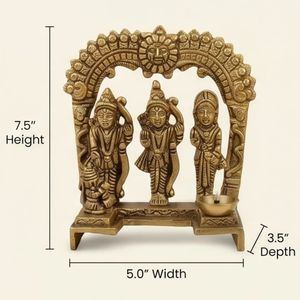 Lampe à huile religieuse en laiton plaqué or de qualité supérieure avec trois divinités (Ram, Lakshman, Sita) – Artisanat de moulage pour décoration intérieure - Product Image 5
