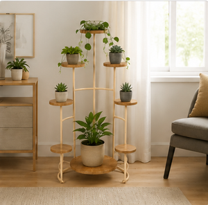 Support à plantes en bois moderne avec étagères circulaires pour plantes vertes d'intérieur, design minimaliste, décoration intérieure - Product Image 6