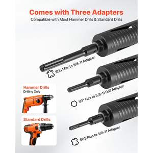 Foret diamanté à sec de 2-1/2 pouces de diamètre, profondeur de perçage de 9-1/2 pouces, filetage interne 5/8-11 pour maçonnerie, foret pour béton - Product Image 3