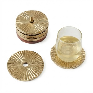 Luxury <b>Gold</b> Metal <b>Coasters</b> Set Of 4 Textured Starburst Engraved Brass Drink <b>Coasters</b> For Hotel Restaurant And Home Table Decor - Product Image 3