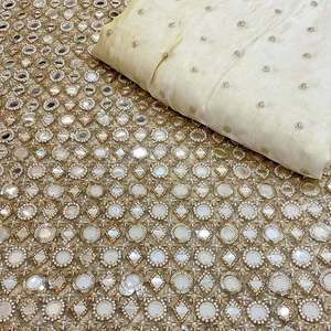Tissu brodé perlé personnalisé, tissu à sequins, tissu dentelle, tissu organza pour kaftan, abaya, robe, textile, exportateur et acheteur en gros - Product Image 6