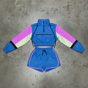 Conjunto de 2 Piezas de Chaqueta Cortavientos y Pantalones Cortos de Poliéster para Mujer, Diseño Bordado Personalizado, Venta al Por Mayor - Product Image 3