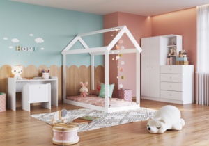 Ensemble table et chaise pour enfants de style moderne MONTESSORIANO Art Moveis, en bois aggloméré écologique et durable, couleur blanche, design brésilien - Product Image 6