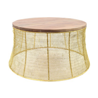 Table basse moderne de haute qualité en fer doré et bois, avec plateau en bois, pour salon – Nouveauté