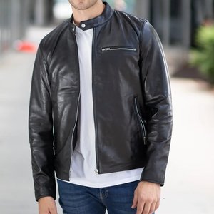 Vestes en cuir vintage pour hommes, noires, avec poche poitrine, logo personnalisé, vente en gros, haute qualité, pour l'hiver. - Product Image 1