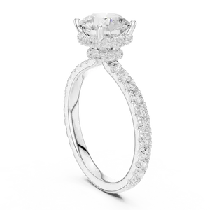 Anillo de compromiso unisex de oro macizo de dieciocho quilates con diamante cultivado en laboratorio de un quilate y medio, corte brillante redondo, halo oculto, de lujo. - Product Image 6