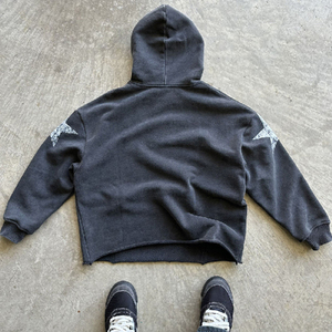 ผู้ผลิตเสื้อผ้า เสื้อฮู้ดดี้ผู้ชายสไตล์วินเทจแบบซิป ทรงปกติ เป็นมิตรกับสิ่งแวดล้อม สำหรับฤดูหนาว ผ้าฝ้าย 100% 500gsm แบบดิสเทรส - Product Image 2