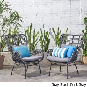 Set di 2 Sedie Club da Esterno in Vimini Grigio e Grigio Scuro con Cuscini per Uso in Giardino - Product Image 2