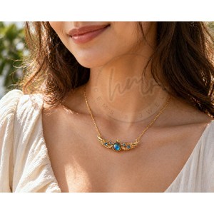 Collier en labradorite naturelle avec pendentif en laiton plaqué or fait main pour femmes - Product Image 3