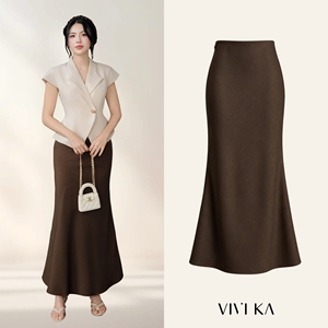 Falda Larga Maxi de Sirena Marrón de Cintura Alta para Mujer Vivika, Elegante Falda Larga Trompeta de Color Sólido MIREL - Product Image 1