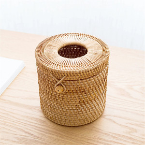 Cylinder tissue box handcrafted rattan <b>table</b> top napkin paper holder boxes home decor accessory - Product Image 3