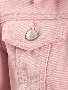 Women's Pink <b>Cropped</b> <b>Denim</b> <b>Jacket</b> Belted Waist Button Front Long Sleeve Slim Fit Casual Fashion Outerwear Waterproof Breathable - Product Image 6