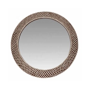 Miroir mural rond avec incrustation de os et motif écailles de poisson, miroir décoratif en verre avec cadre pour la décoration du salon, de la chambre et du couloir - Product Image 1