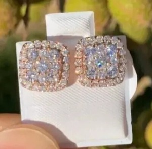 Pendiente de tuerca cuadrado de plata de ley moissanita Pendiente personalizado redondo y cuadrado de moissanita y otras joyas de diamantes - Product Image 2