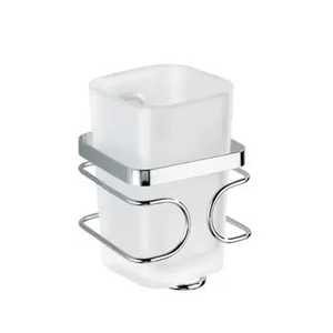 Wall mounted chrome bathroom tumbler <b>holder</b> frosted glass cup <b>toothbrush</b> storage rack modern minimalist accessory durable design - Product Image 1