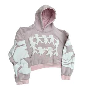 Custom Heavyweight Hoodie Puff Print 500GSM Women Oversized Boxy Cropped Fleece Acid Wash Pullover Blank Streetwear Sweatshirt - Product Image 3