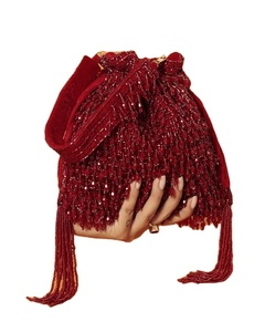 Red Embroidered Tassel Pearl Classic <b>Frame</b> Casual Lightweight Eco-Friendly Bridal Wedding Party Potli Bag Traditional Indian - Product Image 1