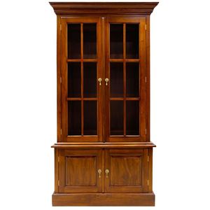 <b>Solid</b> mahogany <b>bookcase</b> features glass doors and a cabinet base with a design resembling an antique reproduction for living room - Product Image 3